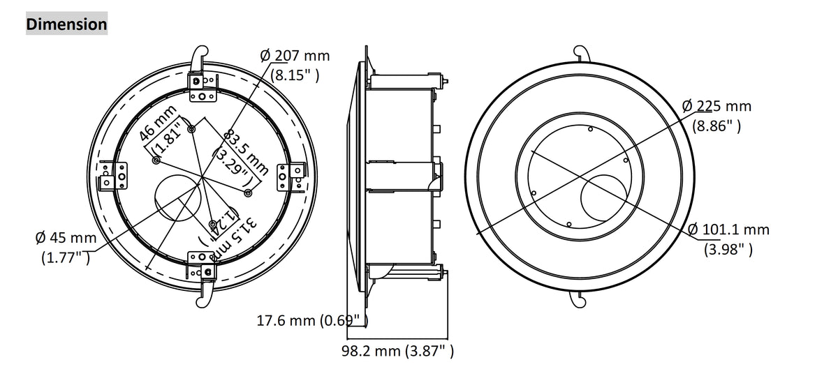 Neostar Deckeneinbaukit für die Dome-Kameras NTI-D8014MIR / NTI-8015MIR – NAC-ICM-JZ7221-D37