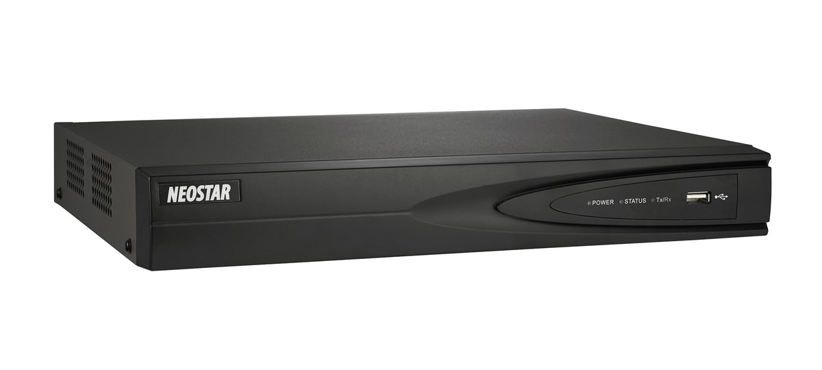 NEOSTAR 4-Kanal 4K UHD PoE NVR, 3840x2160p, 40Mbit, H.265 / H.264, VCA, CMS, HDMI 4K, Cloud P2P, PTZ, Audio IO, Alarm IO, ONV