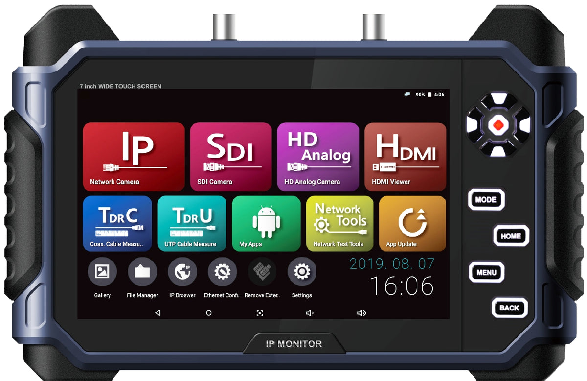 SeeEyes 7" Touchscreen-Testmonitor, 4K UHD, IP H.265 / H.264 + HD-SDI, EX-SDI, Analog HD, CVI, TVI, Analog, RS-485, Audio, HD