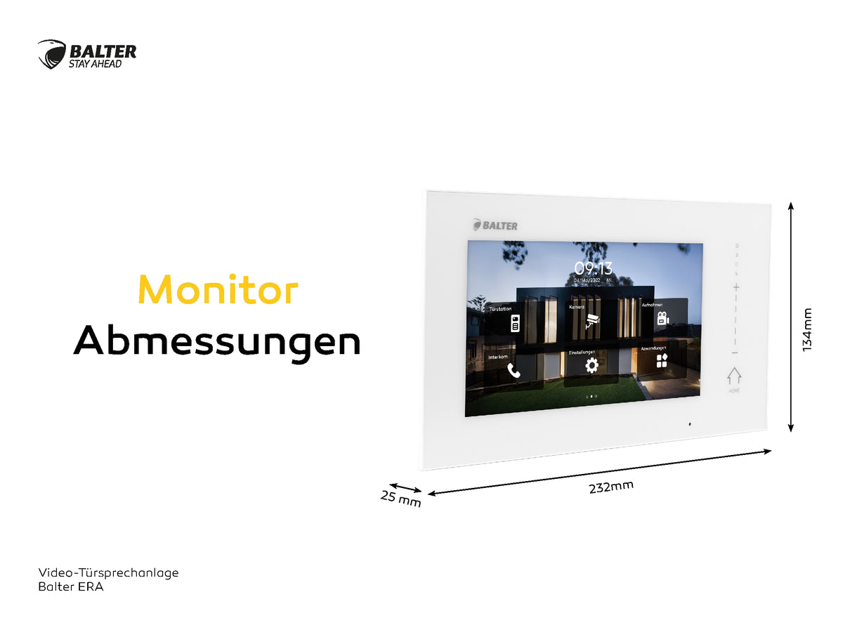 BALTER ERA HD-Monitor mit 7 Zoll IP Touchscreen-Bildschirm, IP über 2-Draht BUS, WiFi + Cloud Anbindung, HD-Bildschirm, Kapaz