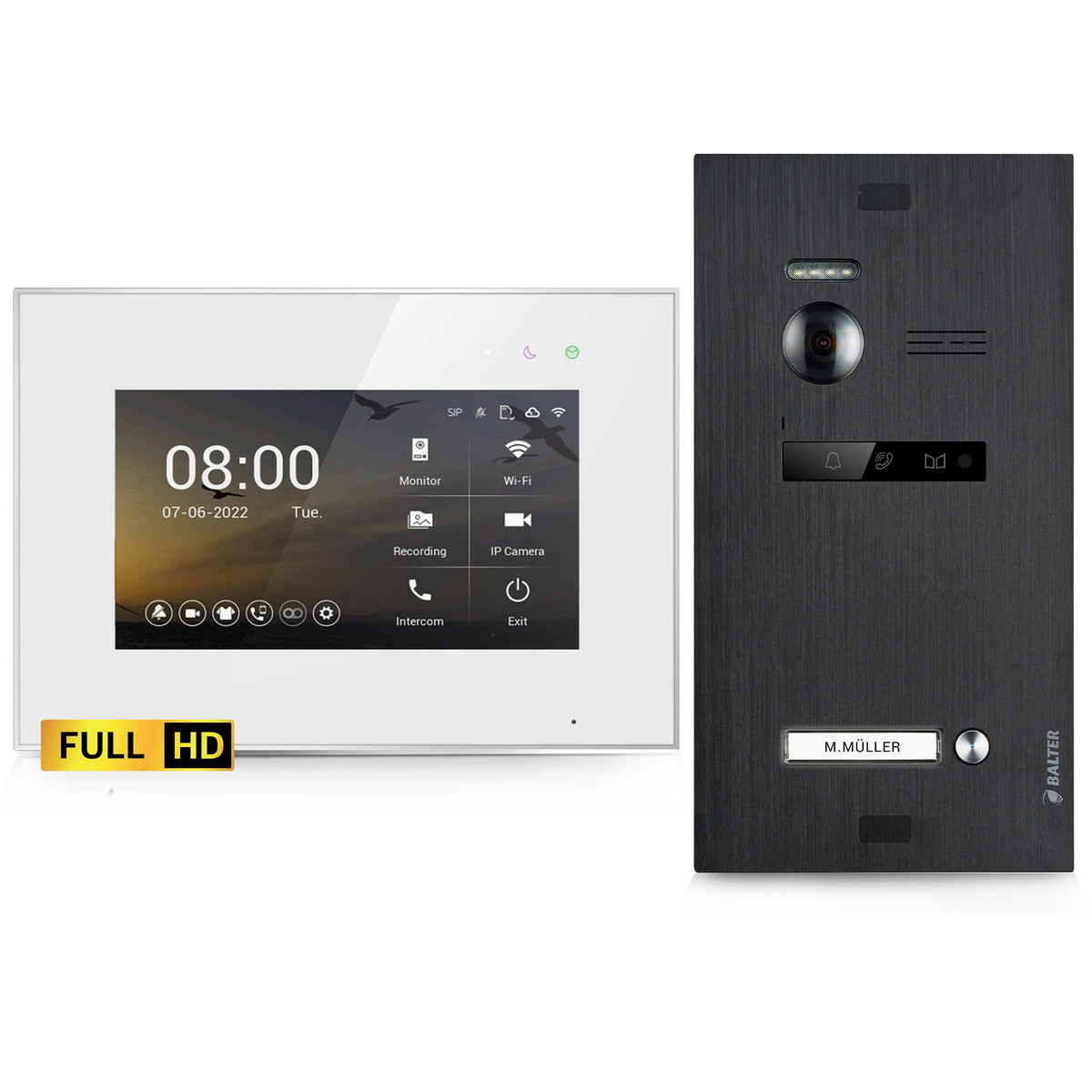 BALTER EVO HD 2-Draht IP-BUS Komplettsystem – EVO-HD-BLACK-KIT-1FAM-WIFI