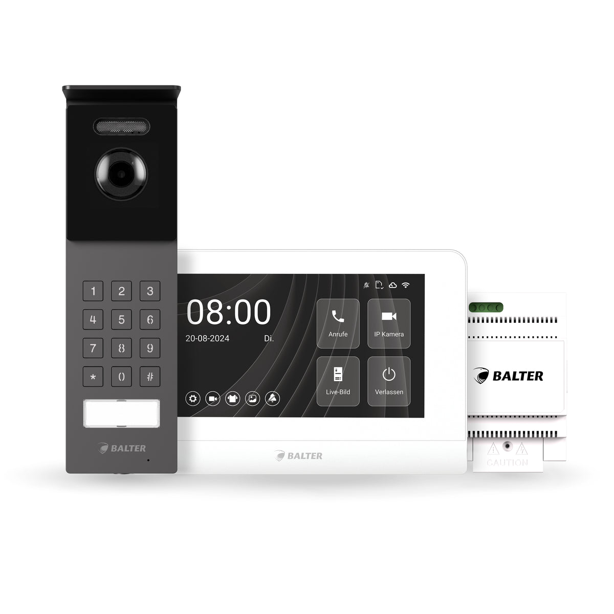 BALTER ENTRI S SET - 2-Draht IP-BUS KIT, Dunkel Graue Full HD Türstation für 1 Teilnehmer, 150° + HD 7" Monitor, Touchscreen
