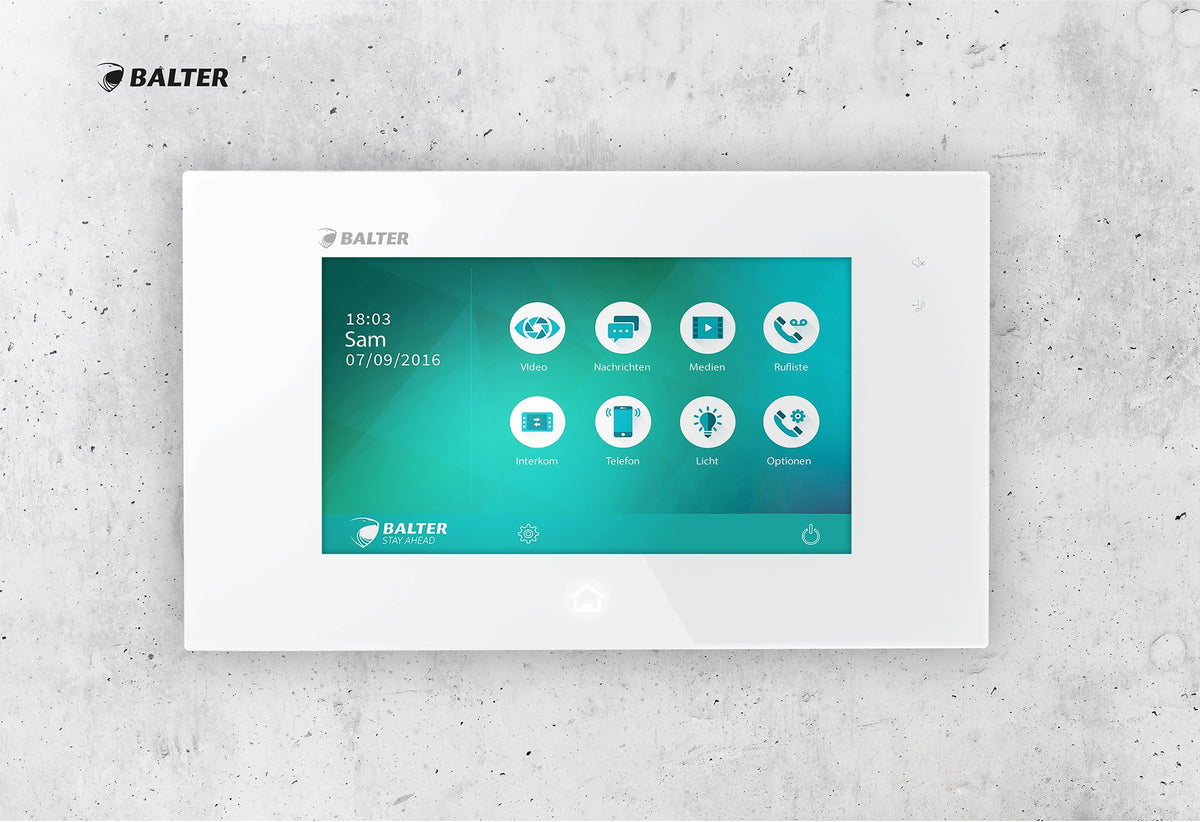 BALTER JUNO 7 " Videostation, Touchscreen Bildschirm, 2-Draht BUS Technologie, Plexiglas, Interkom, microSD-Slot, Weiß – JUNO