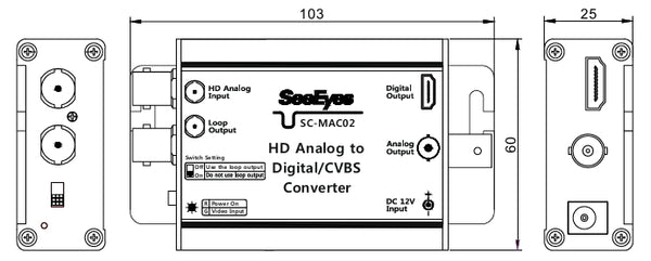 Videosignalkonverter von TVI / AHD / CVI 1944p und Analog 960H auf HDMI, 12V DC – SC-MAC02