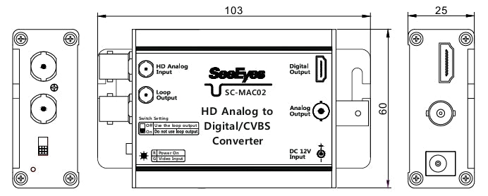 Videosignalkonverter von TVI / AHD / CVI 1944p und Analog 960H auf HDMI, 12V DC – SC-MAC02