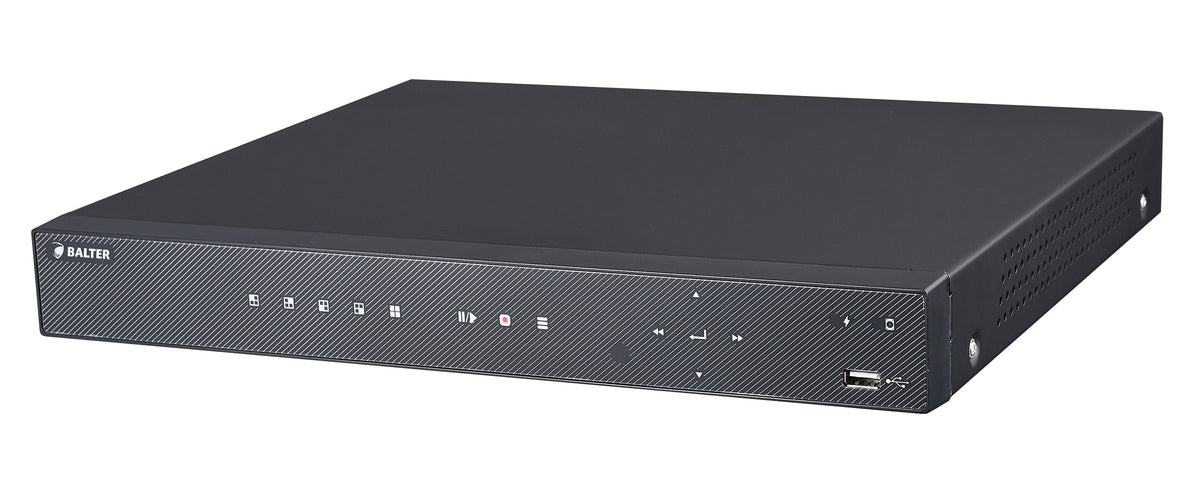 BALTER 16-Kanal PoE 4K Netzwerk Videorekorder, 3840×2160p, H.265, P2P, Videoanalyse, Tripple-Stream, Balter CMS, HDMI 4K, 48V