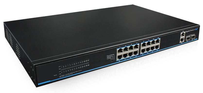 16x PoE+ Netzwerk Smart Gigabit Switch, 4x Gigabit Uplink-Ports (RJ45 + SFP), 170W, 40Gbps Kapazität, One-Key VLAN, Metallgeh
