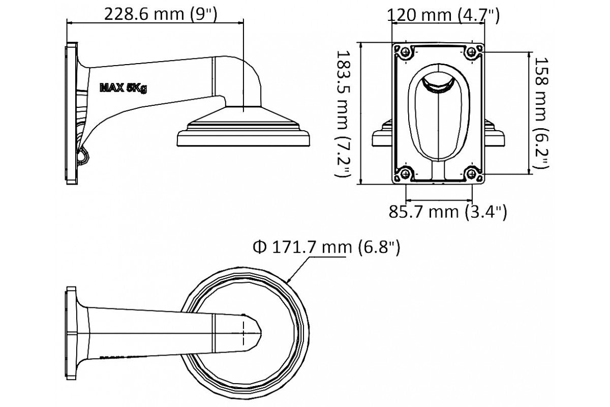 Neostar Wandhalterung für PTZ-Kameras, z.B. NTI-ST4125IR-PTZ, Aluminium – NAC-PTZ510WM