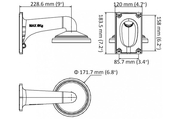 Neostar Wandhalterung für PTZ-Kameras, z.B. NTI-ST4125IR-PTZ, Aluminium – NAC-PTZ510WM