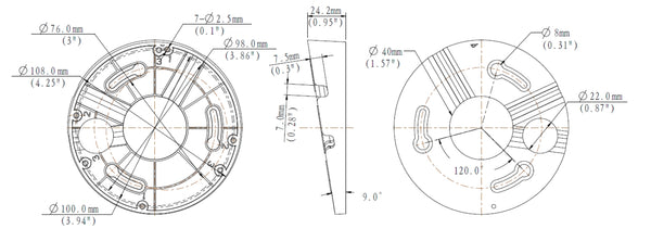 BALTER X Geineighte Dome-Kamera Deckenhalterung, D108 x 23 mm, Deckenmontage, Kunststoff, Weiß – BCC-A24TM