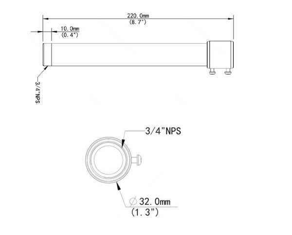 BALTER X Erweiterung der Deckenhalterung (200mm, benötigt Adapter für Hängemontage mit BCC-A05CM), D32 x 220 mm, Aluminium, W