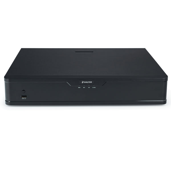 BALTER X ECO 32-Kanal Netzwerk Rekorder mit 16 PoE-Ports, 4K UHD, H.265, 160Mbit, Videoanalyse, HDMI 4K, Cloud P2P, PTZ, Audi