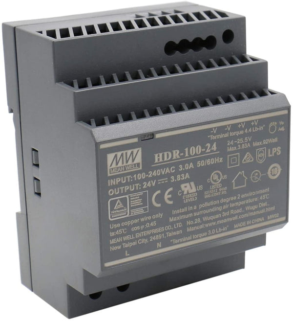 Hutschienen-Netzteil HDR 24V DC, 100 Watt, 3.83A Netzteil auf die DIN-Schiene – HDR-100-24