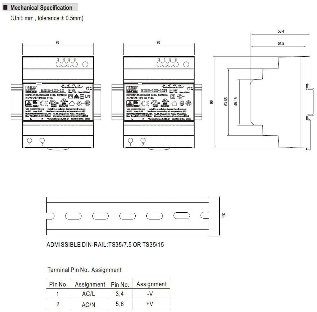 Hutschienen-Netzteil HDR 24V DC, 100 Watt, 3.83A Netzteil auf die DIN-Schiene – HDR-100-24