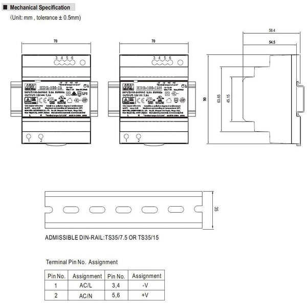 Hutschienen-Netzteil HDR 24V DC, 100 Watt, 3.83A Netzteil auf die DIN-Schiene – HDR-100-24
