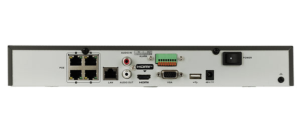 NEOSTAR 4-Kanal 4K UHD PoE NVR, 3840x2160p, 40Mbit, H.265 / H.264, VCA, CMS, HDMI 4K, Cloud P2P, PTZ, Audio IO, Alarm IO, ONV