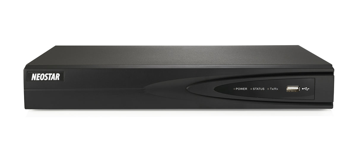 NEOSTAR 4-Kanal 4K UHD PoE NVR, 3840x2160p, 40Mbit, H.265 / H.264, VCA, CMS, HDMI 4K, Cloud P2P, PTZ, Audio IO, Alarm IO, ONV