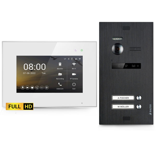 BALTER EVO HD 2-Draht IP-BUS Komplettsystem – EVO-HD-BLACK-KIT-2FAM-WIFI