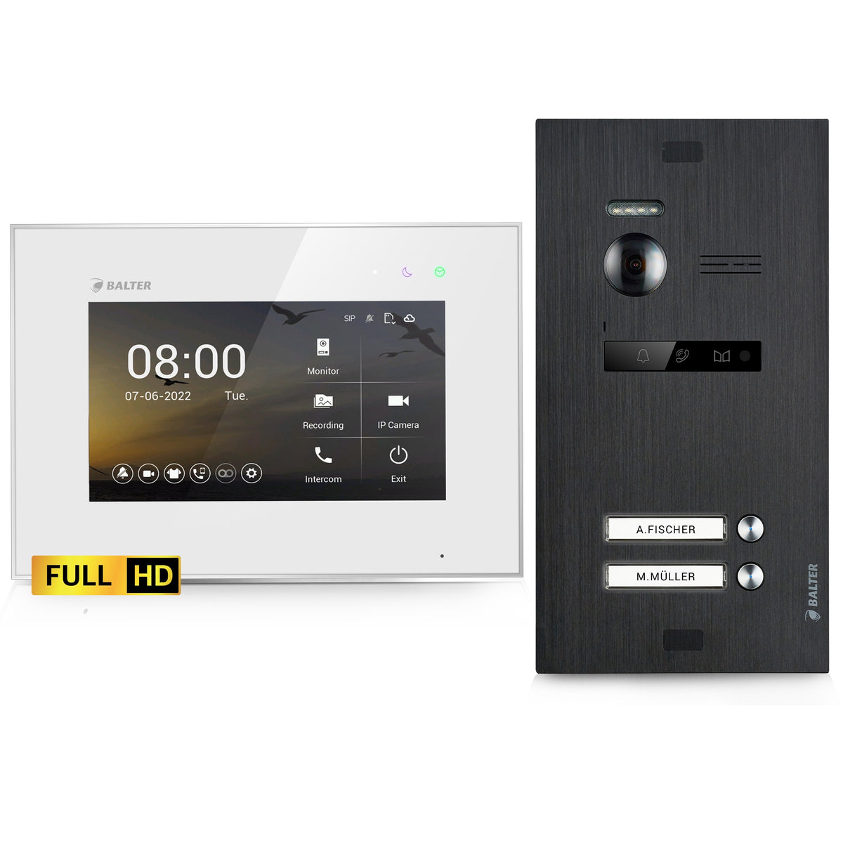 BALTER EVO HD 2-Draht IP-BUS Komplettsystem – EVO-HD-BLACK-KIT-2FAM