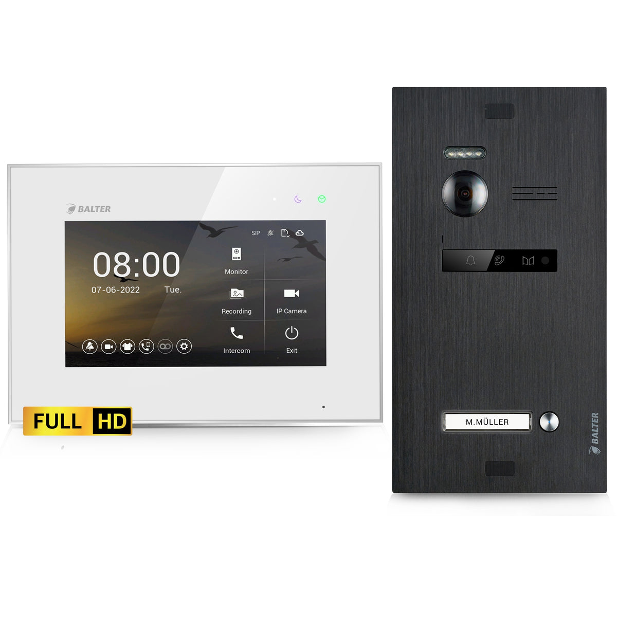 BALTER EVO HD 2-Draht IP-BUS Komplettsystem – EVO-HD-BLACK-KIT-1FAM