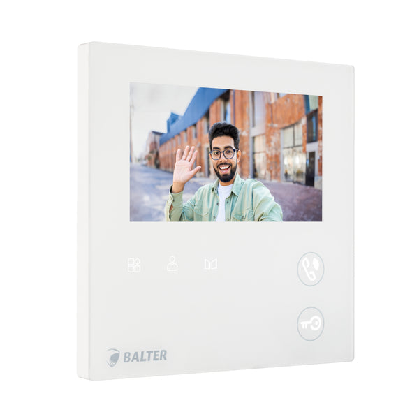 BALTER EVO MINI 4.3" Videostation, LCD-Farb-Bildschirm, microSD, Sensortasten, 2-Draht BUS, Plexiglas, Interkom, Weiß – EVO-M