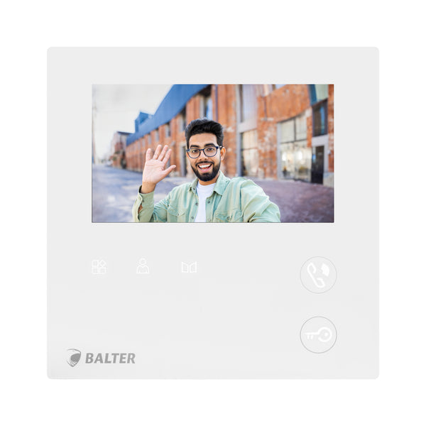 BALTER EVO MINI 4.3" Videostation, LCD-Farb-Bildschirm, microSD, Sensortasten, 2-Draht BUS, Plexiglas, Interkom, Weiß – EVO-M