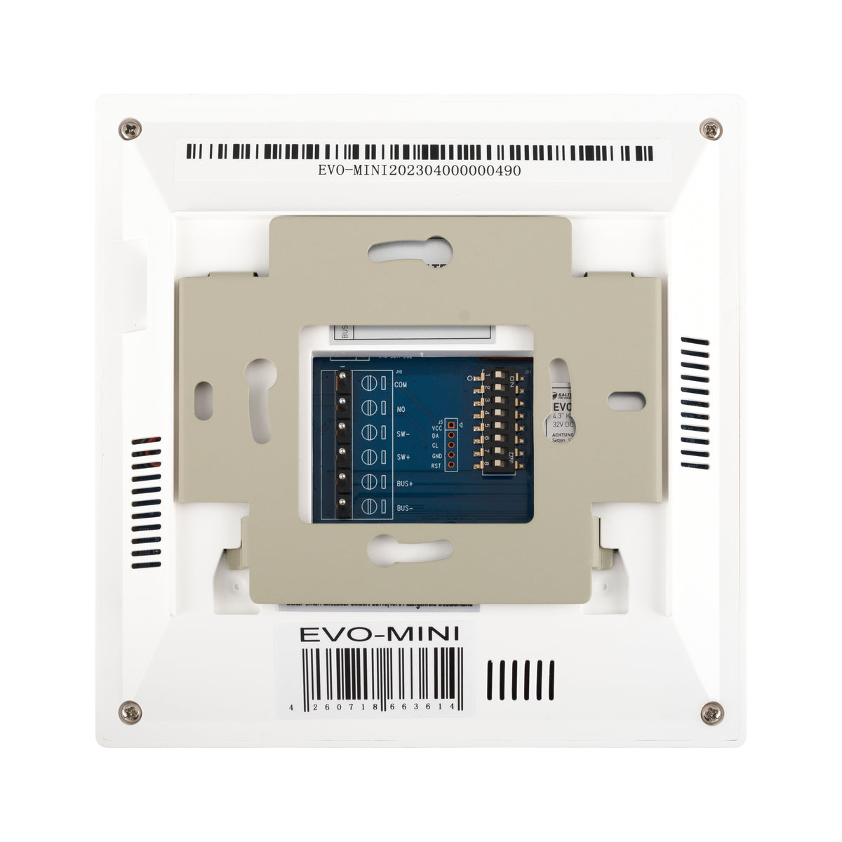 BALTER EVO MINI 4.3" Videostation, LCD-Farb-Bildschirm, microSD, Sensortasten, 2-Draht BUS, Plexiglas, Interkom, Weiß – EVO-M