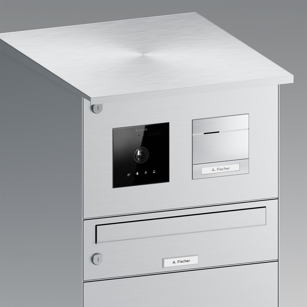 BALTER Standbriefkasten mit Paketfach für 1 Einheit, integrierte EVO-HD-PRO-Module: Kameramodul und Audiomodul mit 1 Ruftaste