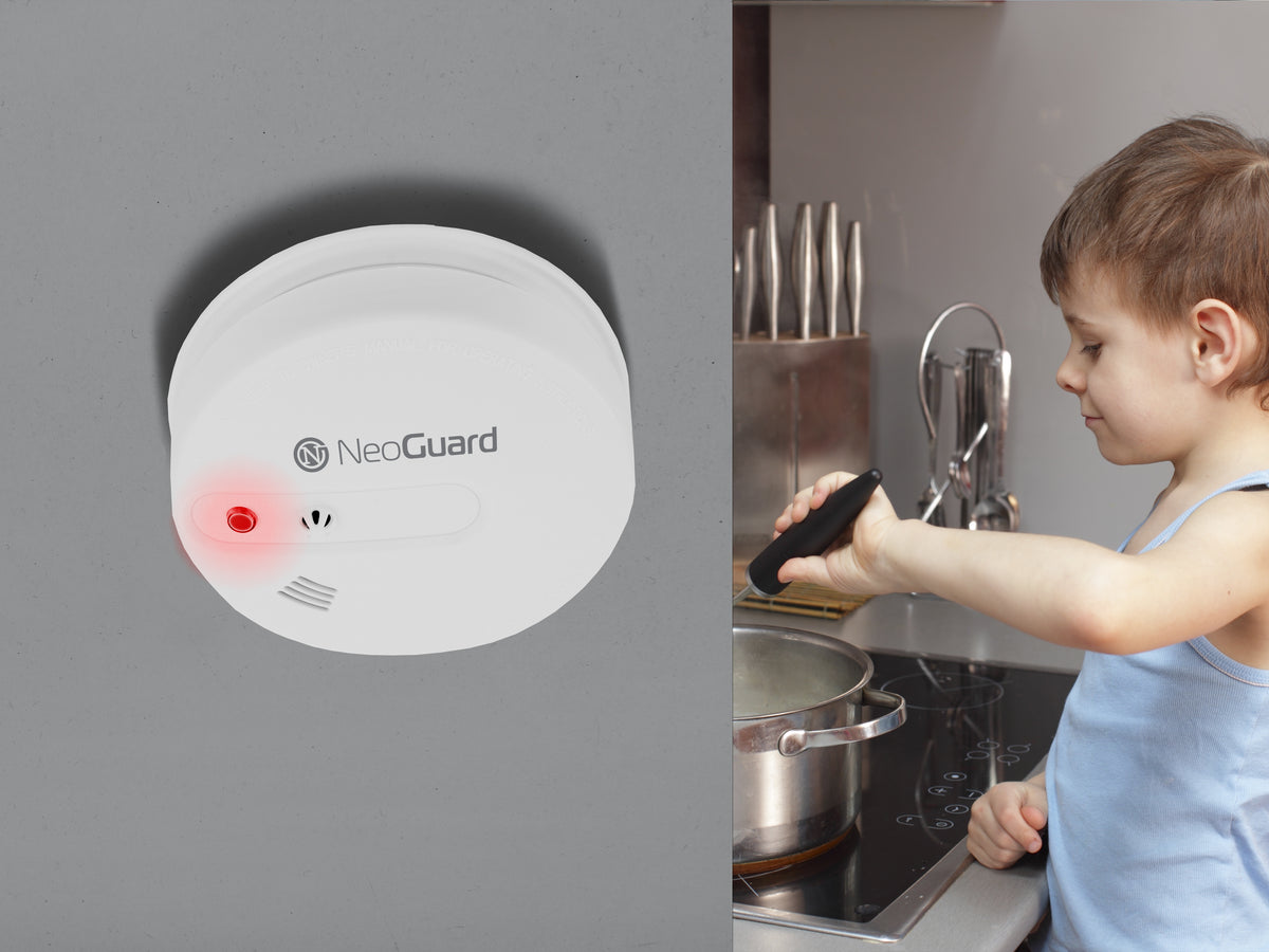 NeoGuard Smokey - Funk-Rauchmelder mit Temperatursensor, Akustischer Alarm bis zu 85dB, LED Warnung, Batteriebetrieb – NeoGua