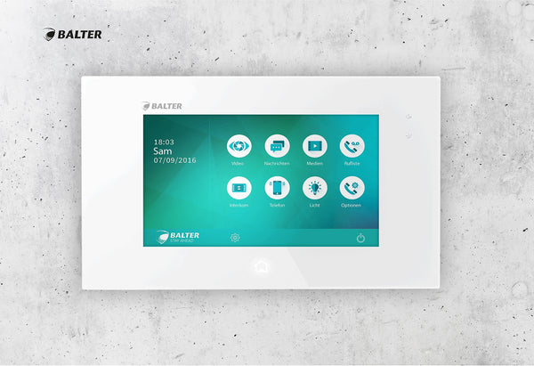 BALTER JUNO 7 " Videostation, Touchscreen Bildschirm, 2-Draht BUS Technologie, Plexiglas, Interkom, microSD-Slot, Weiß – JUNO