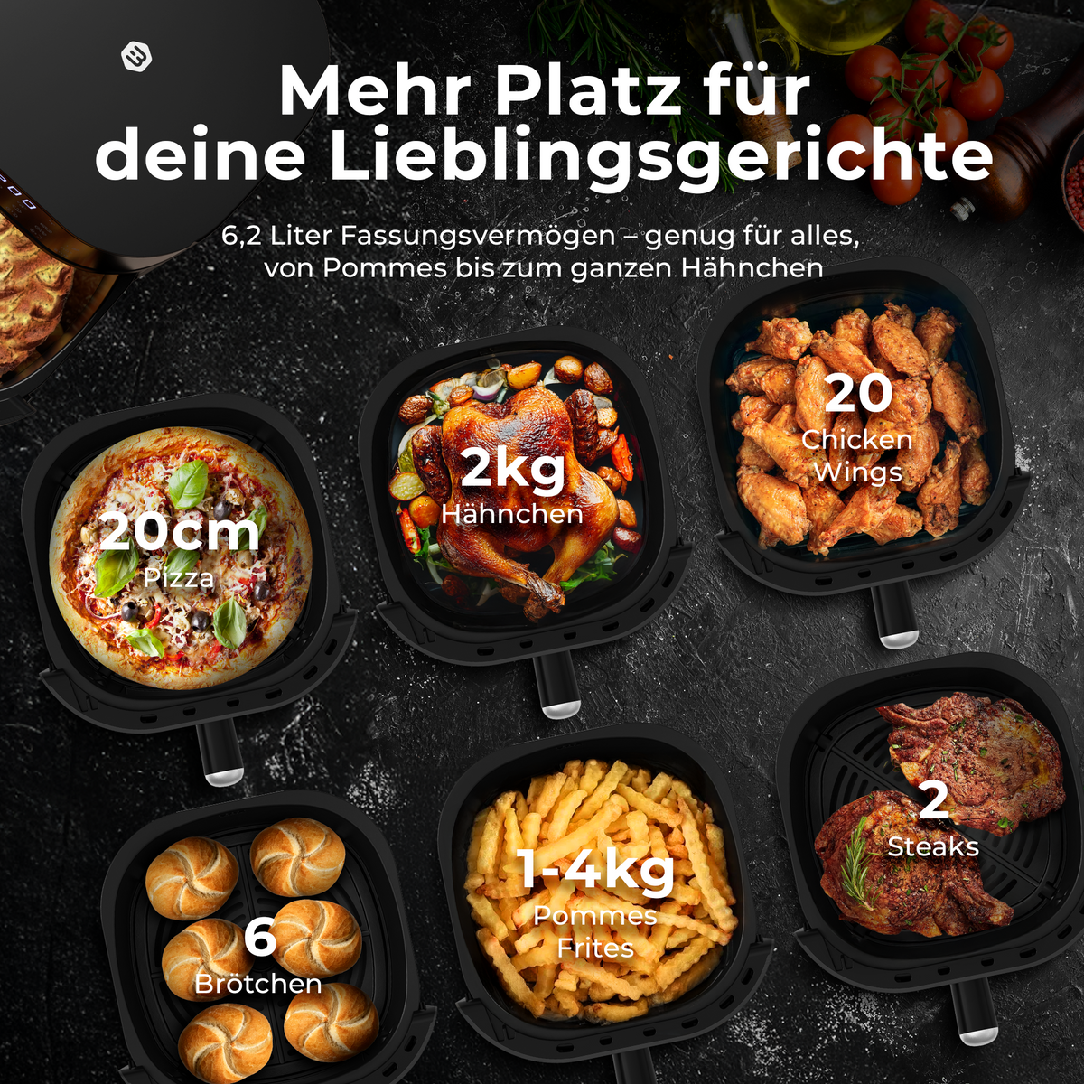 Balter Heißluftfritteuse Airfryer, 5,5 L, Friteuse Heissluftfritteuse XXL mit Sichtfenster 12 SMARTE PROGRAMME