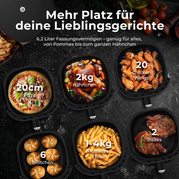 Balter Heißluftfritteuse Airfryer, 5,5 L, Friteuse Heissluftfritteuse XXL mit Sichtfenster 12 SMARTE PROGRAMME