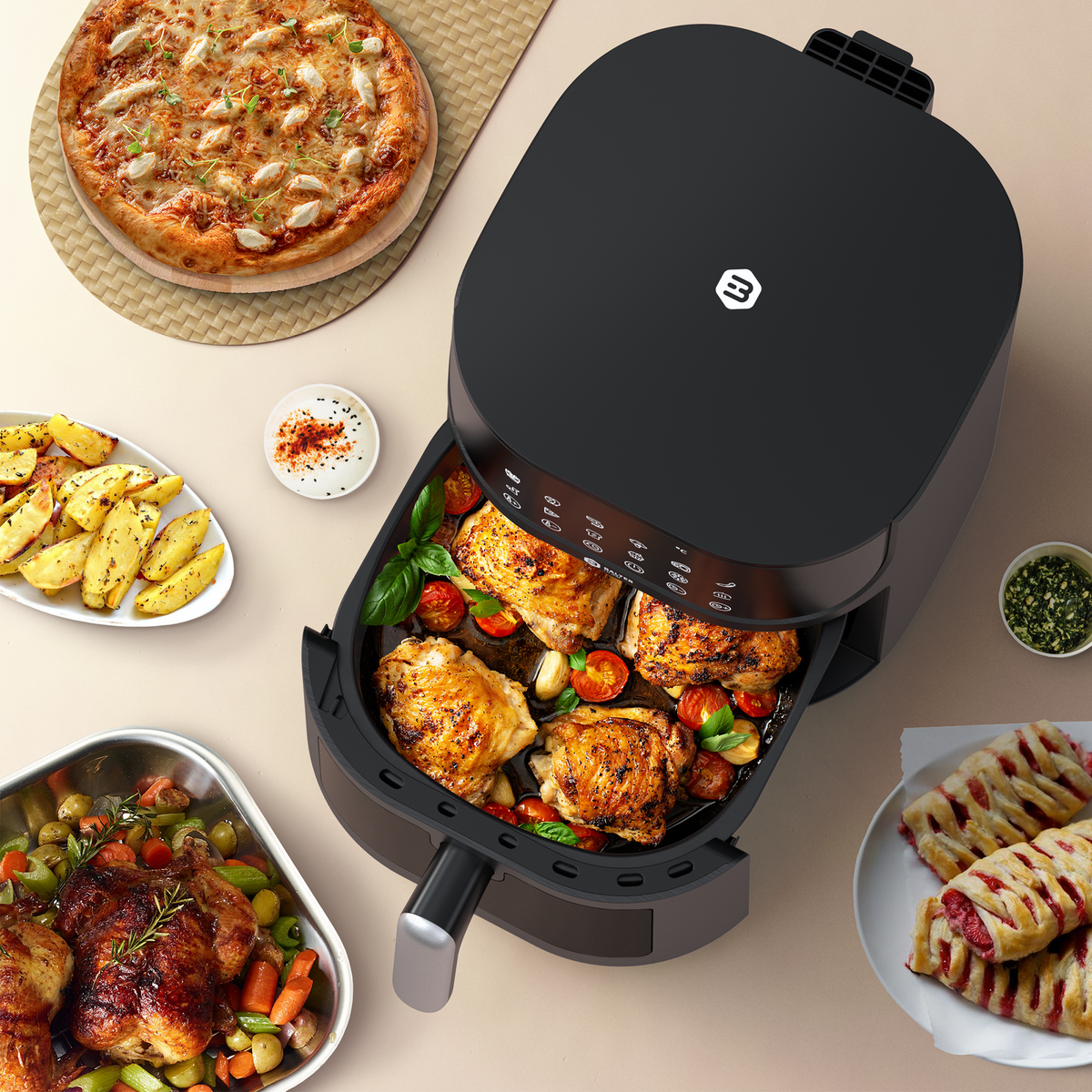 Balter Heißluftfritteuse Airfryer, 5,5 L, Friteuse Heissluftfritteuse XXL mit Sichtfenster 12 SMARTE PROGRAMME